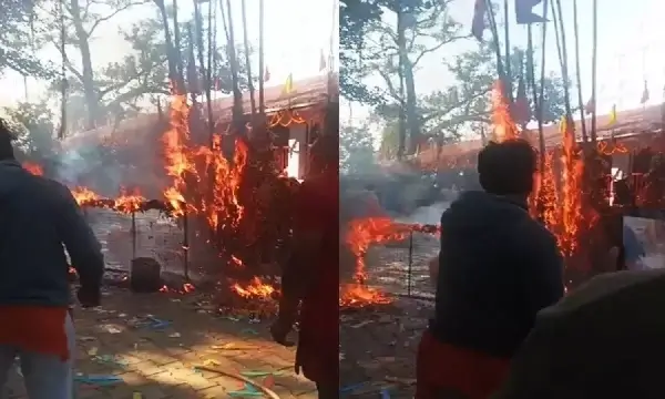 माँ महामाया मंदिर में पूजा के दौरान लगी आग, पुलिस की सूझबूझ से टला बड़ा हादसा
